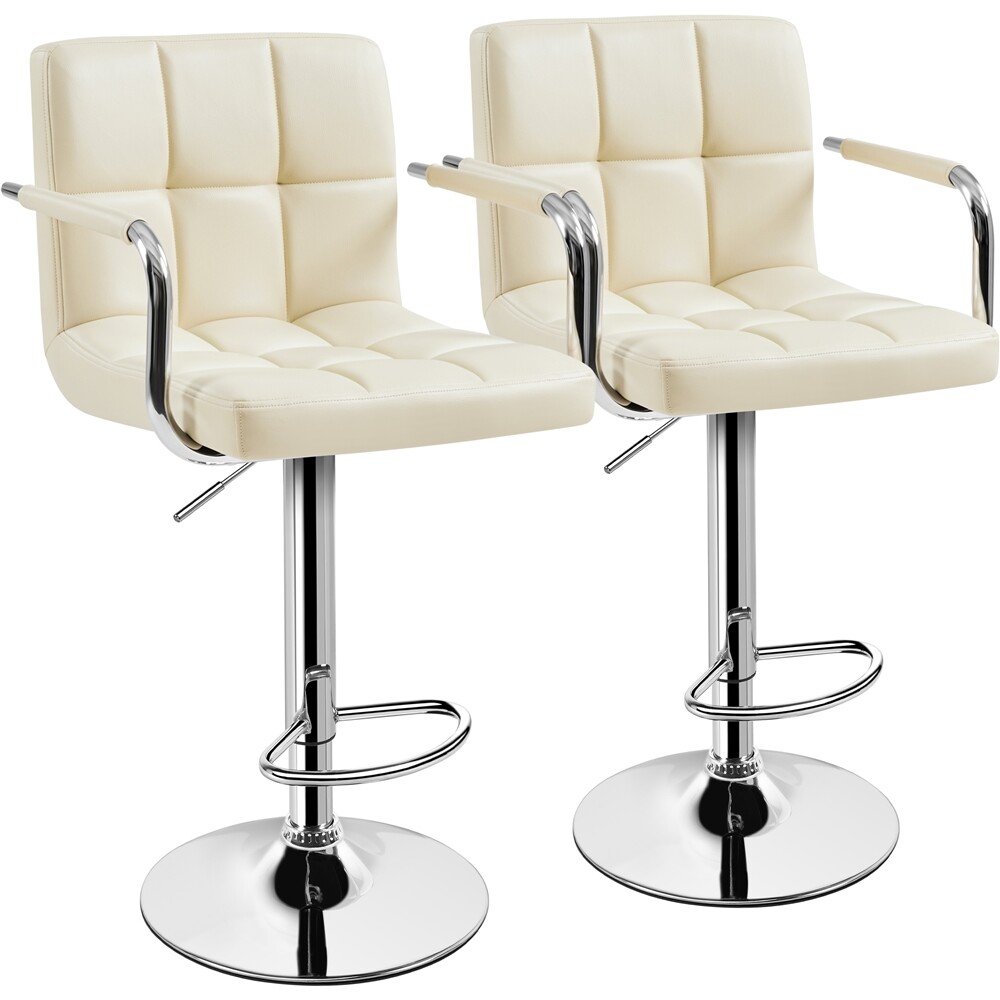 Barstools Set of 2, Height Adjustable PU Leather Bar Chairs with Armrest