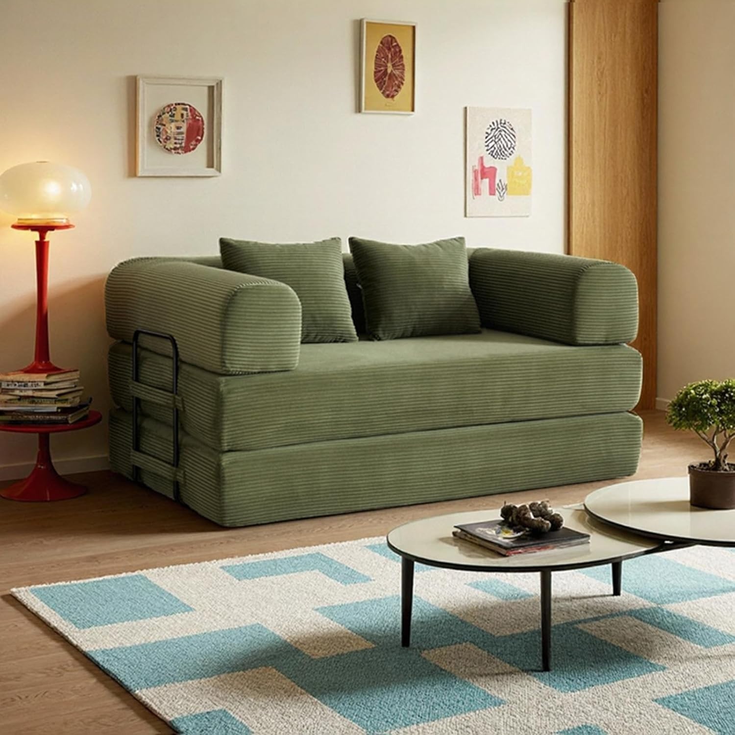 Sofa Bed 59in Convertible Corduroy Slipcover Futon Sleeper Apartment Space Saver