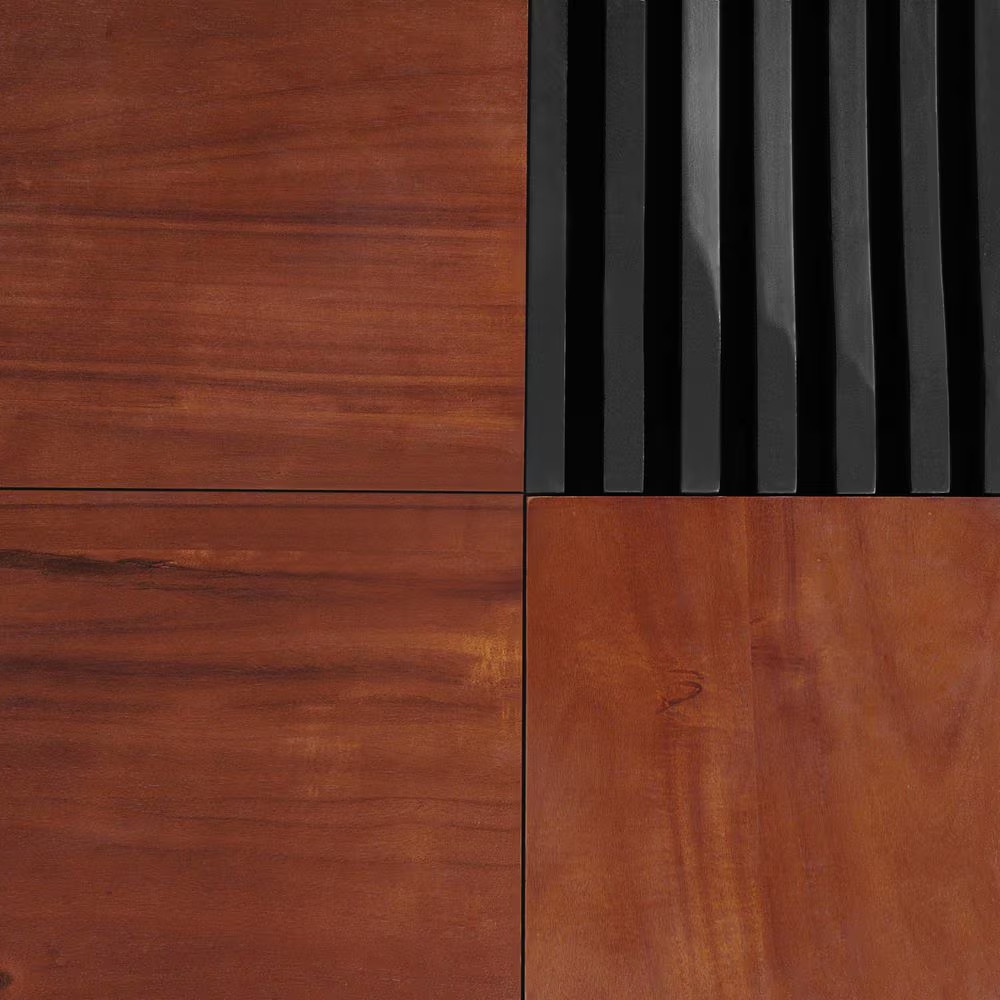 Retro 35 In. Brown and Black Square Acacia Wood Coffee Table with Storage