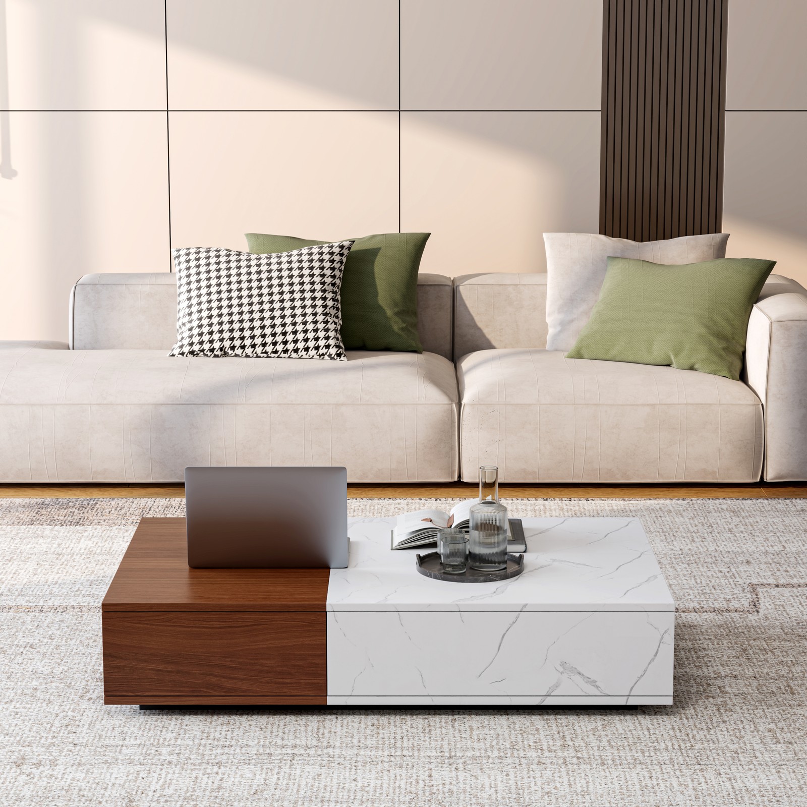 Coffee Table Walnut with 2 Storage Spaces Living Room Modern Style NEW