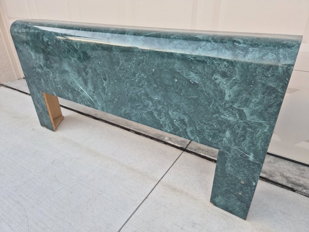 Postmodern GREEN 1980’s Waterfall Queen Headboard With One Nightstand