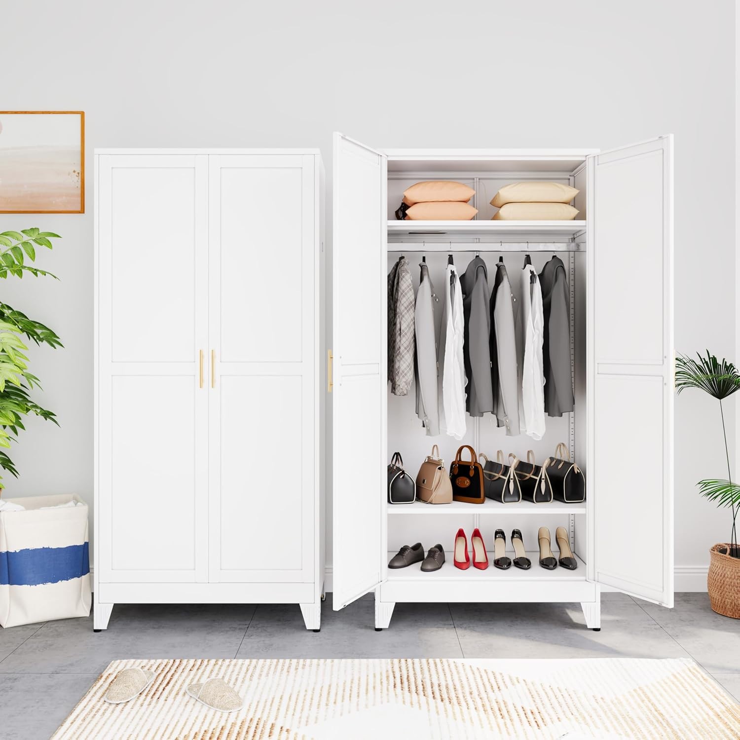 Metal Armoire Wardrobe Closet Storage Cabinet with Hanging Rod,71” Metal Wardro