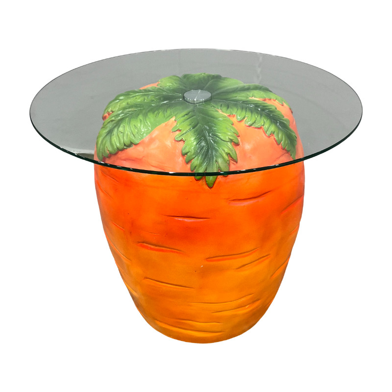 Carrot Shaped Side Table,16” Resin Fruit Stool with Glass Top,Novelty End Table