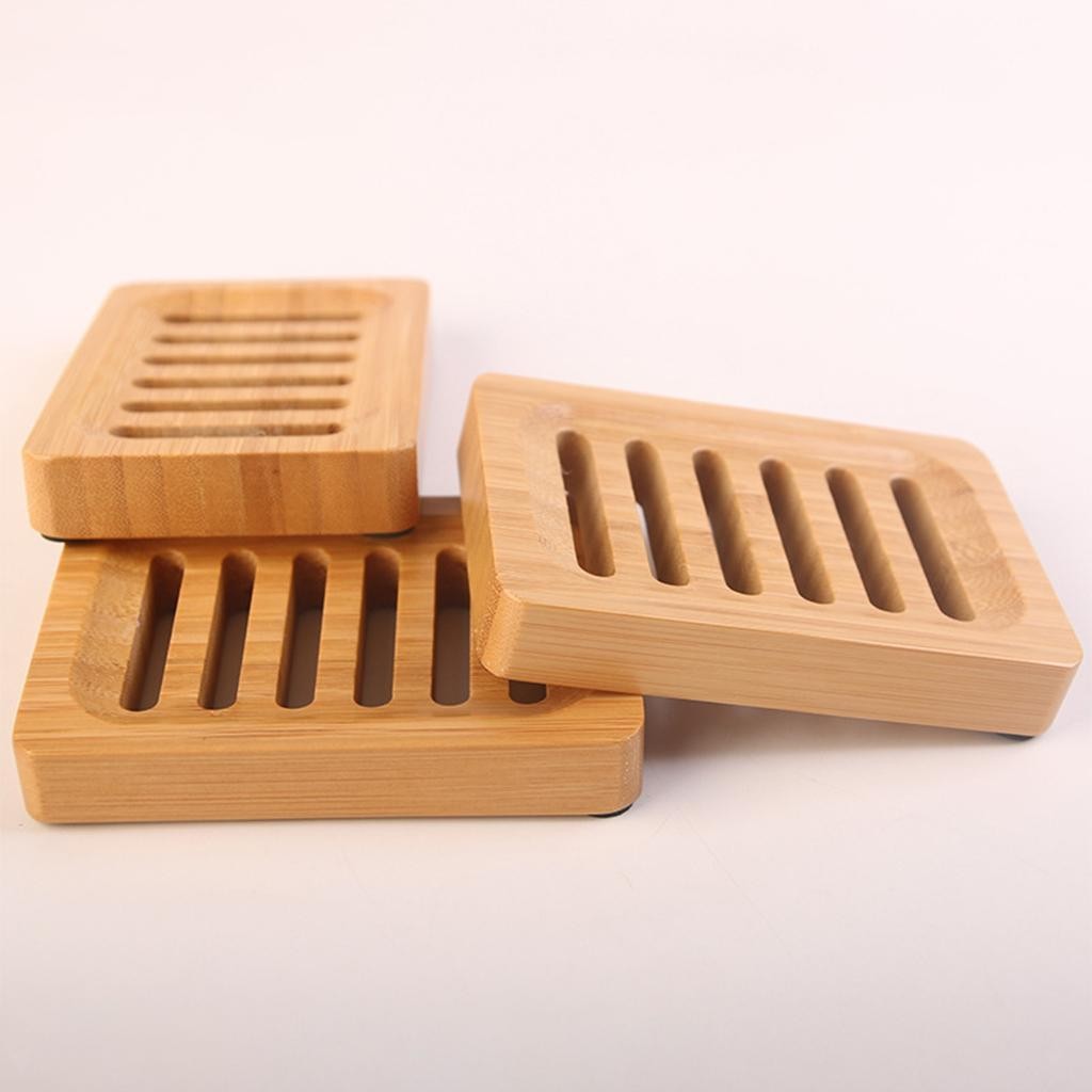 Bamboo Soap Dish Natural Color Tray Sponge Holder for Shower Bathtub Outdoor