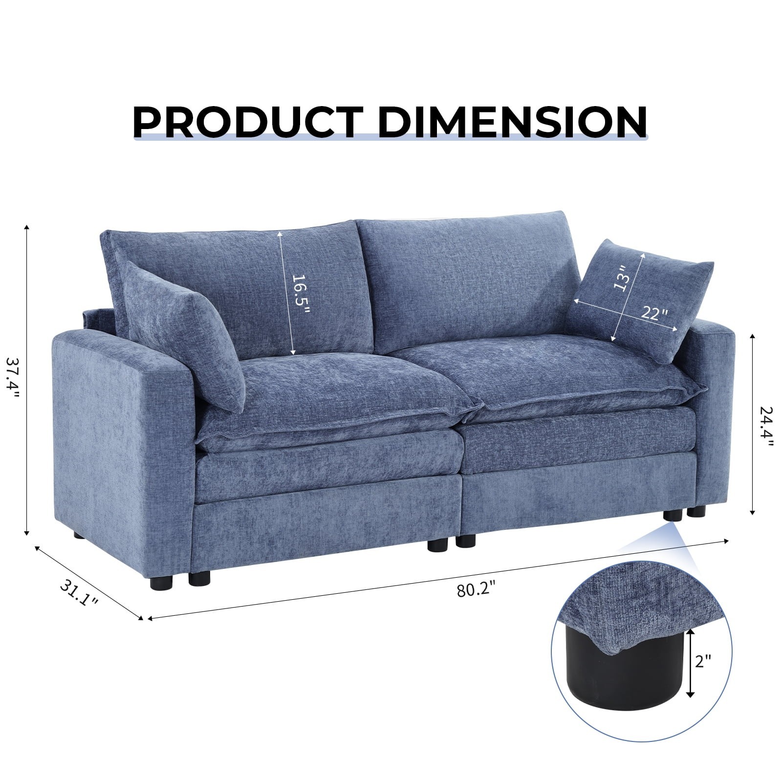 EBELLO Modular Sectional Sofa Modern Loveseat 2-Seat Cloud Couch for Living Room