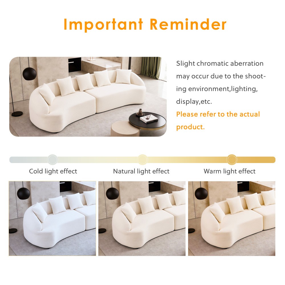 110″ Curved Sofa Sleeper Sectional, Chenille Pillow Back, No Assembly Req