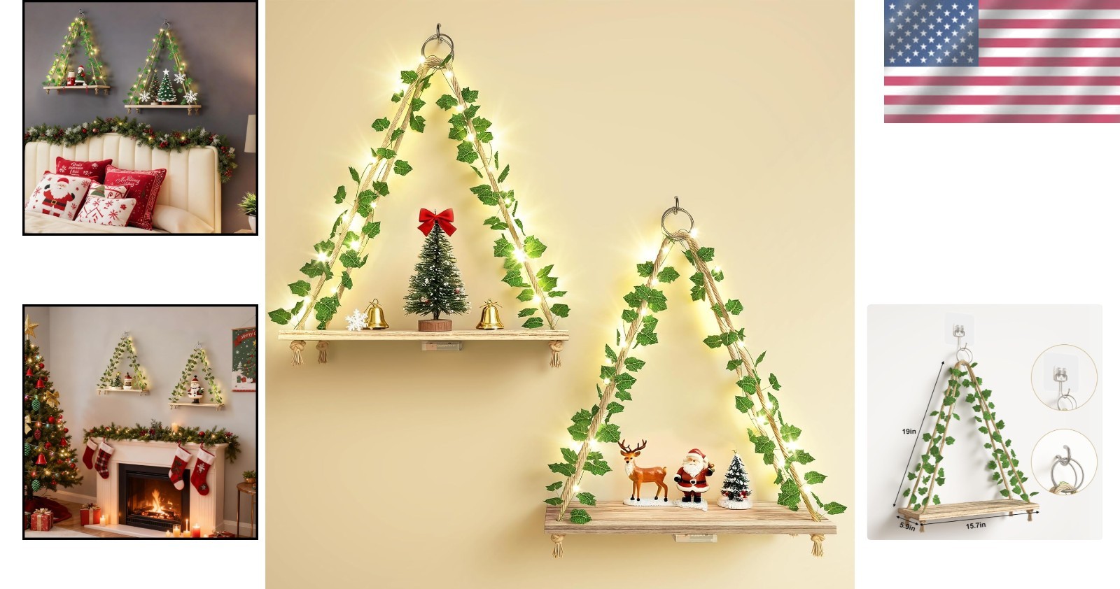 Versatile Rustic Brown Floating Shelves with LED – Easy Assembly, Set of 2
