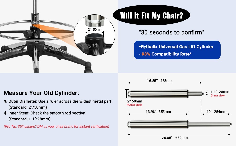 17 Inches-27 Inches Extra Long Gas Lift Cylinder Tube for Bar Stool – 10”