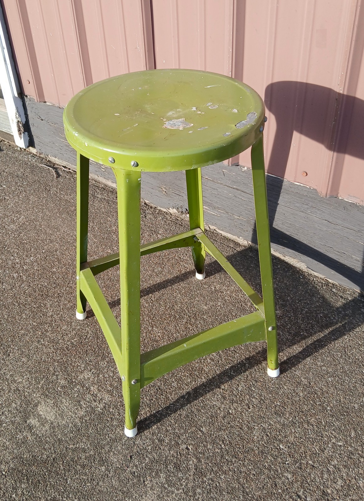 Vintage Industrial Tall Green Work Stool or Shop Stool Pressed Steel 1980s