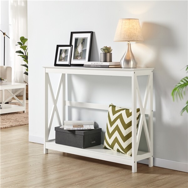 Console Table Wood Sofa Side Table 40in for Living Room Entryway White X-Design