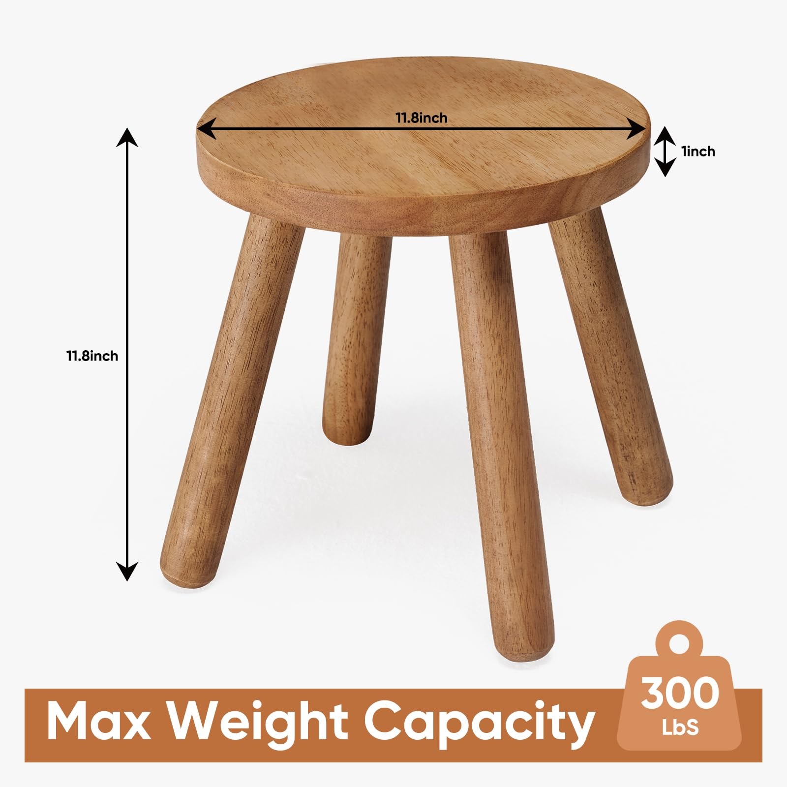 11.8 Inch H Round Solid Wooden Stool Plant Stand Decorative Portable