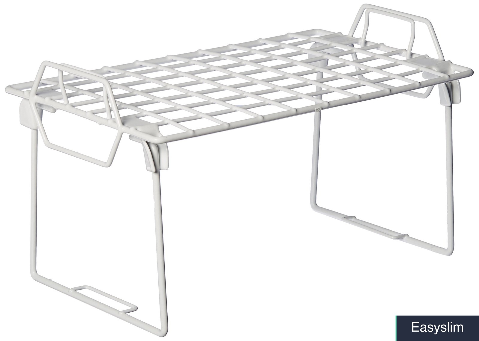 Metal Wire Grid Stacking Storage Shelf, White, Foldable, 7 x 12 x 7 in