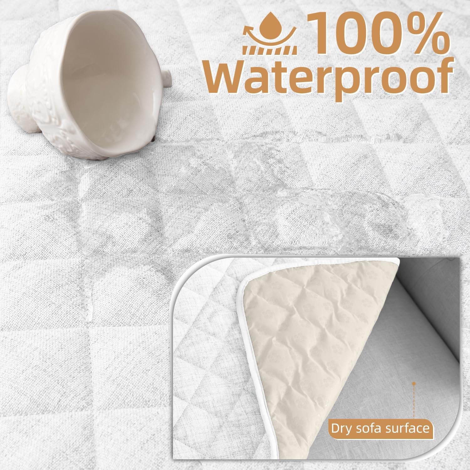 Dog Couch Cover for Sofa 100% Waterproof Faux Linen Sofa Covers for 3 Cushion