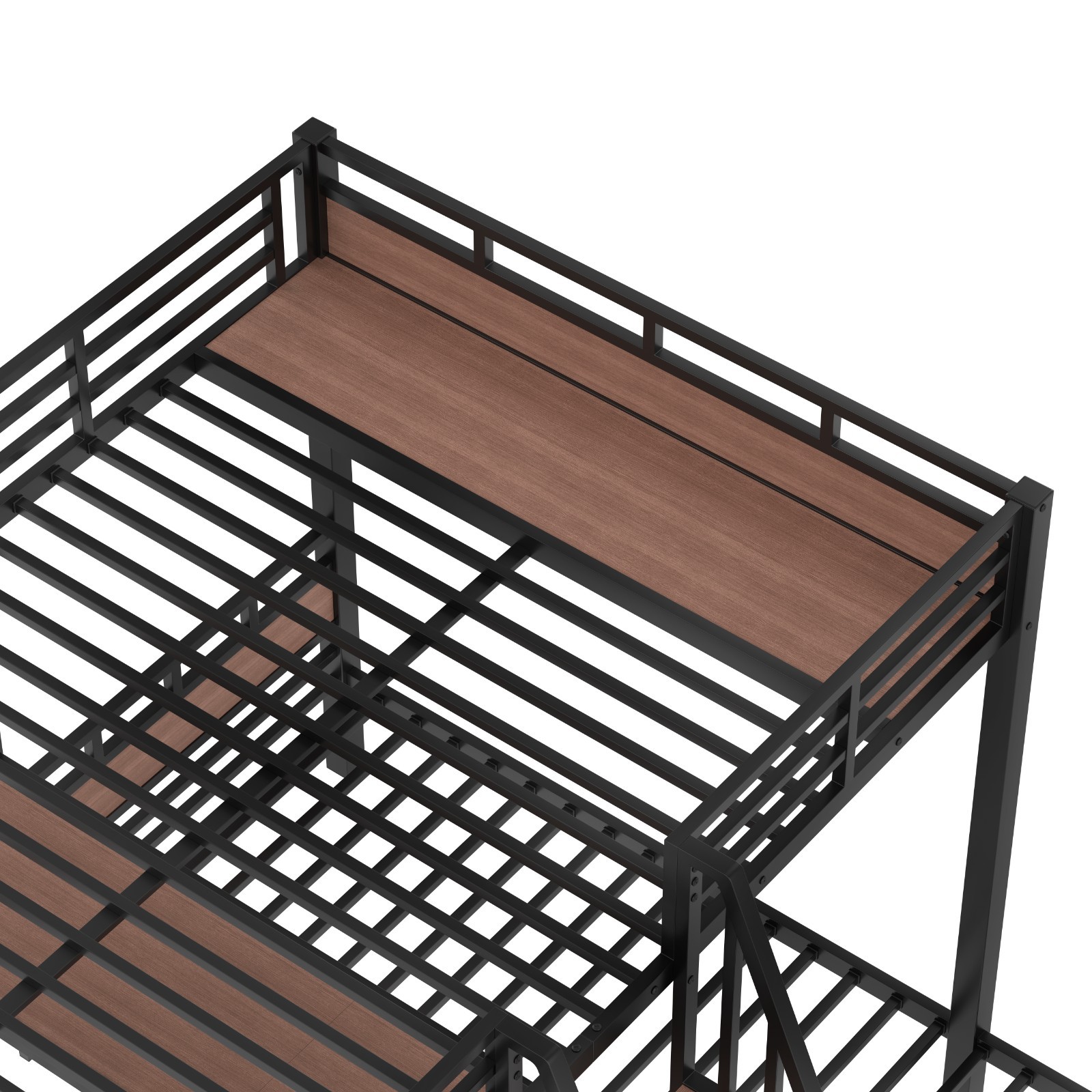 Twin/Queen over Twin over Twin Metal Bunk Bed Triple Bunk bed w/Storage Shelves