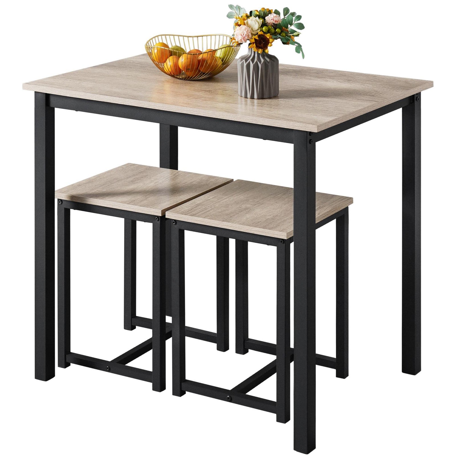 3 Piece Dining Table Set, Kitchen Table & Chair Sets for 2, Compact Table, Gray