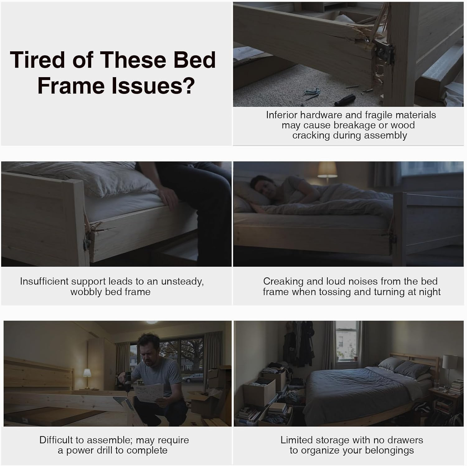Elegant Full Size Bed Frame with Drawers, LED Lights & Charging Station