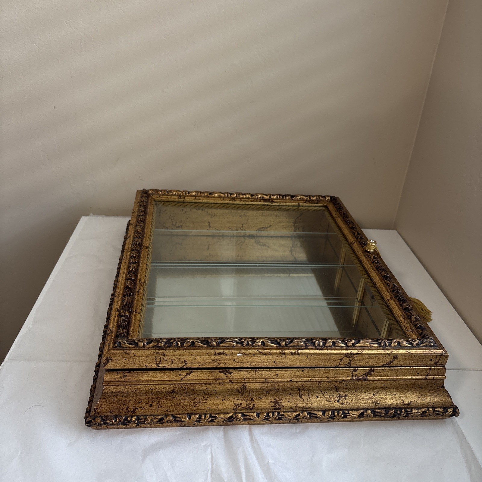 Horchow Creazioni Artistiche Italian Curio Wall Cabinet Gold Gilt Glass