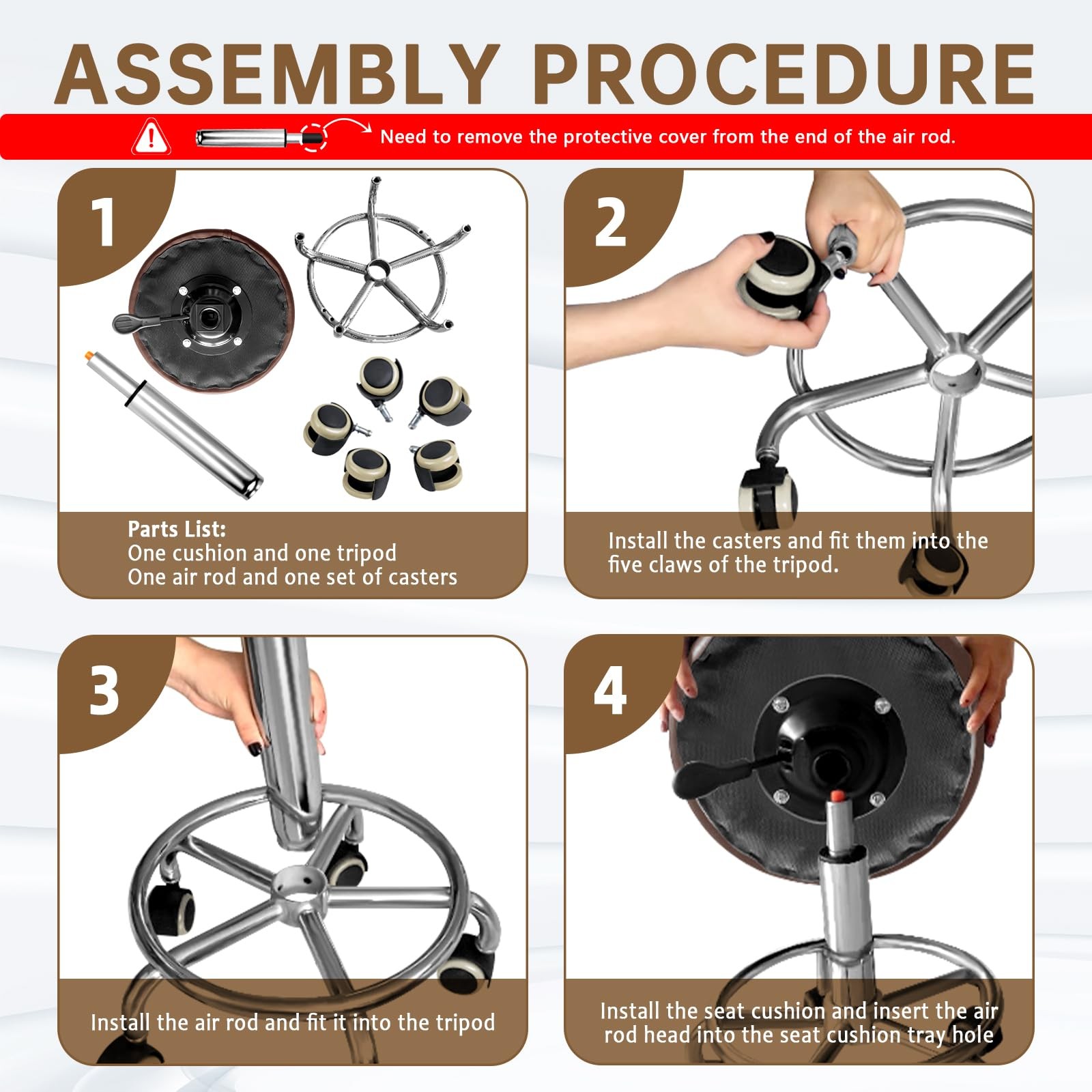 PU Leather Rolling Stool with Foot Rest Round Height Adjustment Swivel Spa Dr…