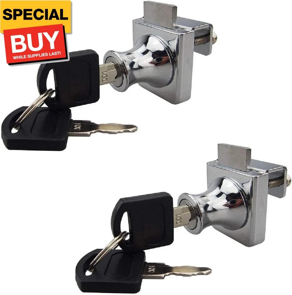 2 Pack Single Swing Glass Cabinet Showcase Door Lock Chrome Plated Display Glass