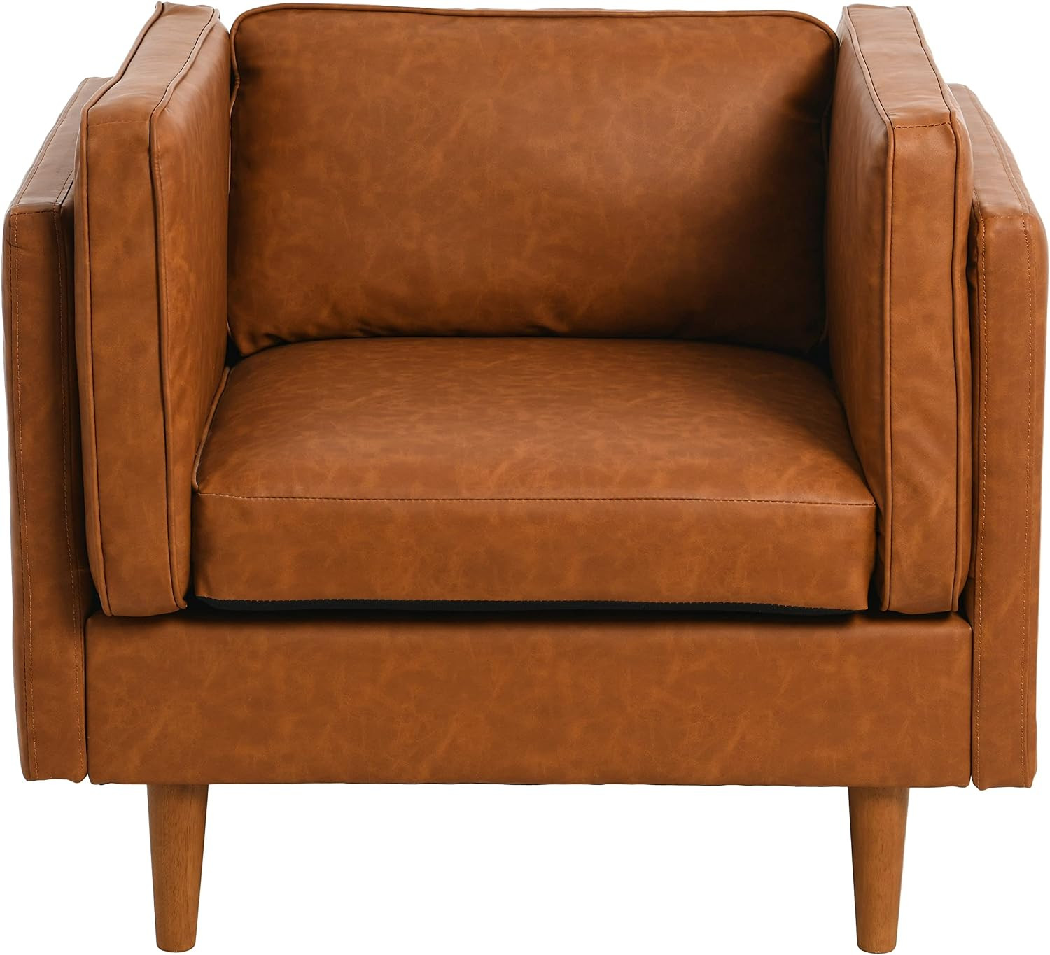 Vegan Cognac Leather Atley High Sided Armchair Sofa by Creative Co-Op