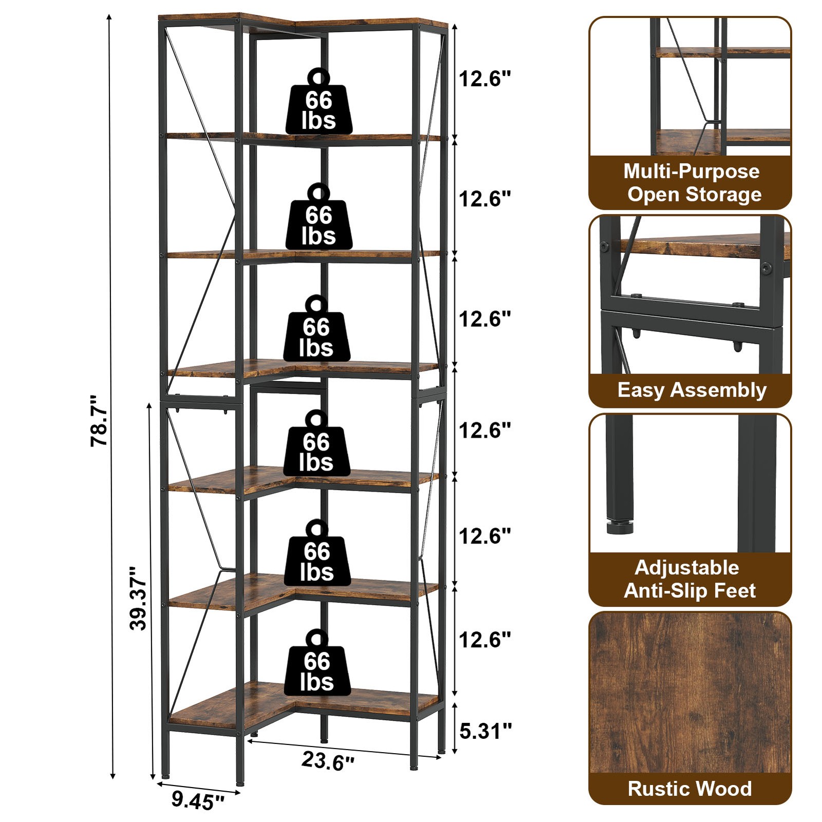 Transform Empty Corners! 7-Tier L-Shaped Bookshelf Industrial Rack For