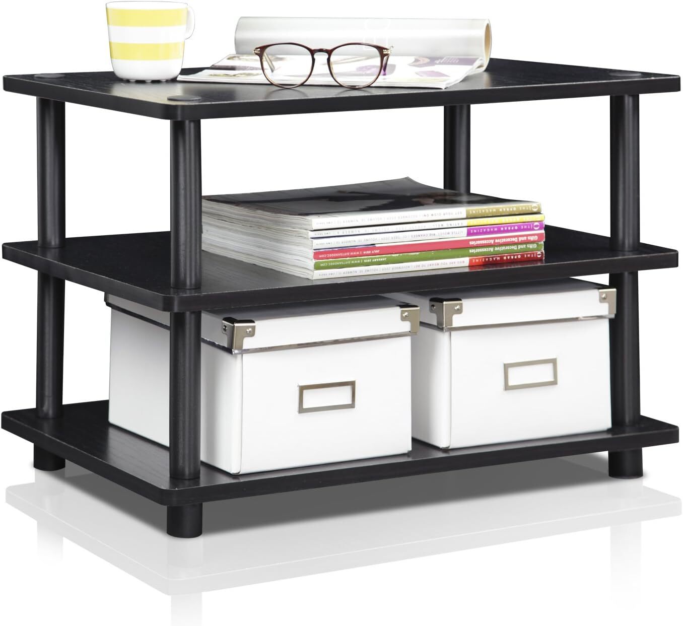 4 Tier Black Tv Stand With Display Shelves Easy Assembly For Tvs Up To 25 Inches