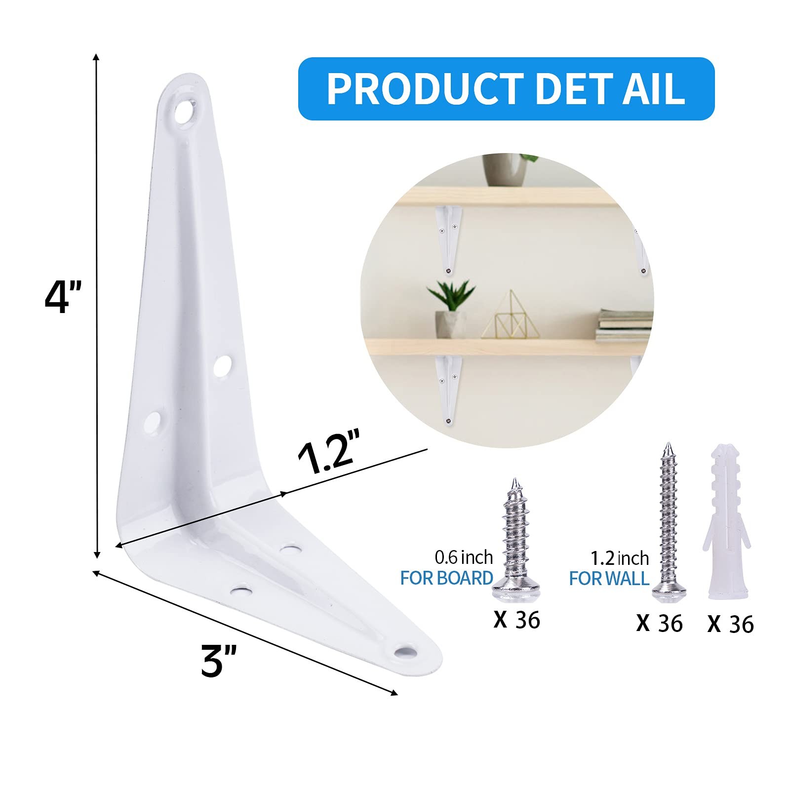 12 Pack Shelf Brackets White Heavy Duty L Brackets Metal Floating Shelf Brack…