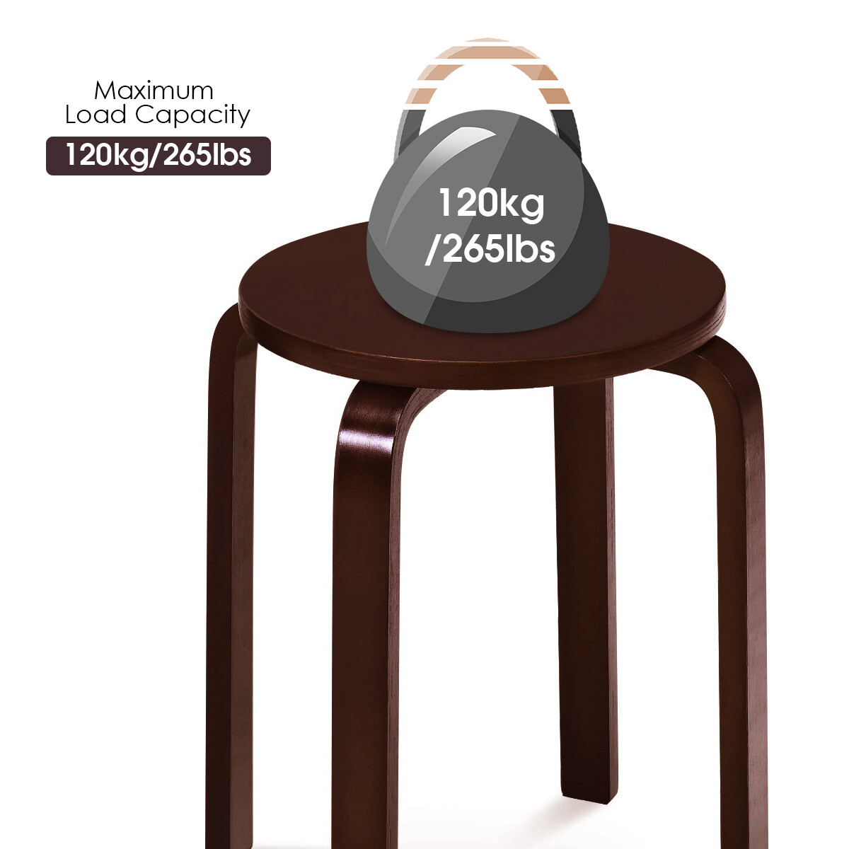 Topbuy 4 PCS Stacking Bentwood Stool Round Dining Chair Backless Bar Stool