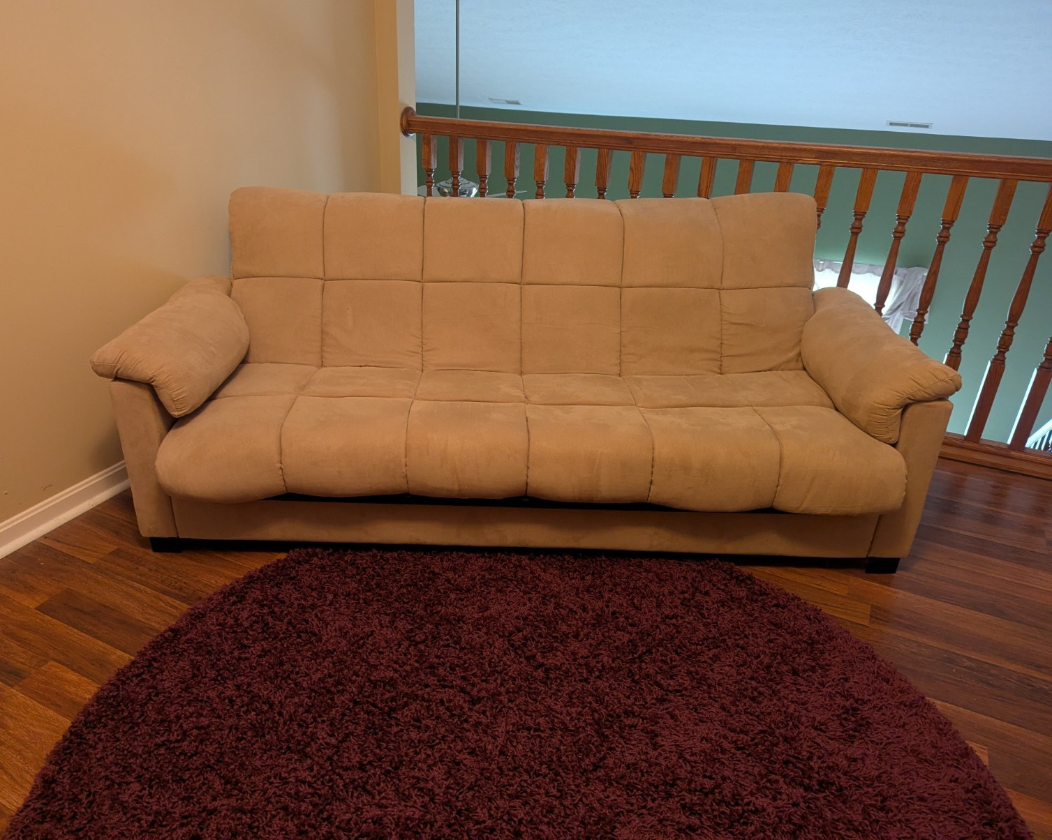 Beige Convertible Futon Sofa Bed, Solid Fabric/Metal Frame Set 80x34x36