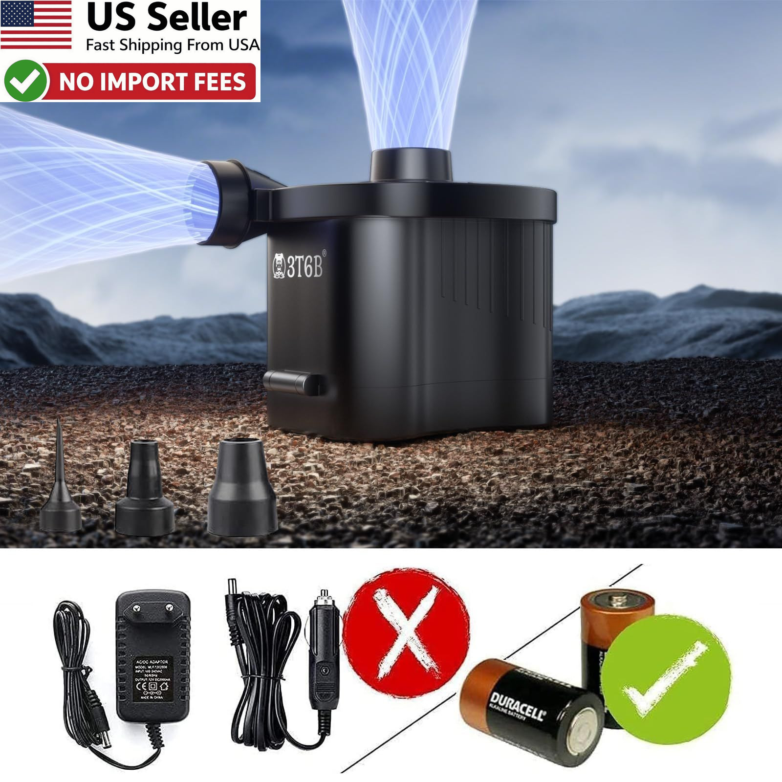 Battery Powered Electric Air Pump Wireless Quick-Fill Inflator Deflator FROM USA