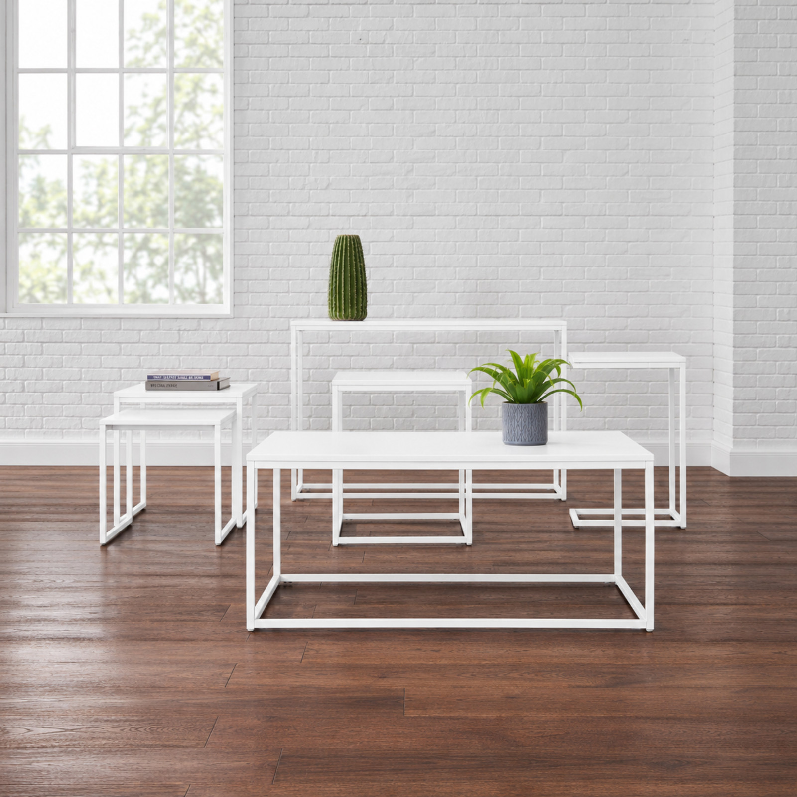 Donnelly White Square End Table with White Wood Top (20 in. W x 22 in. H)