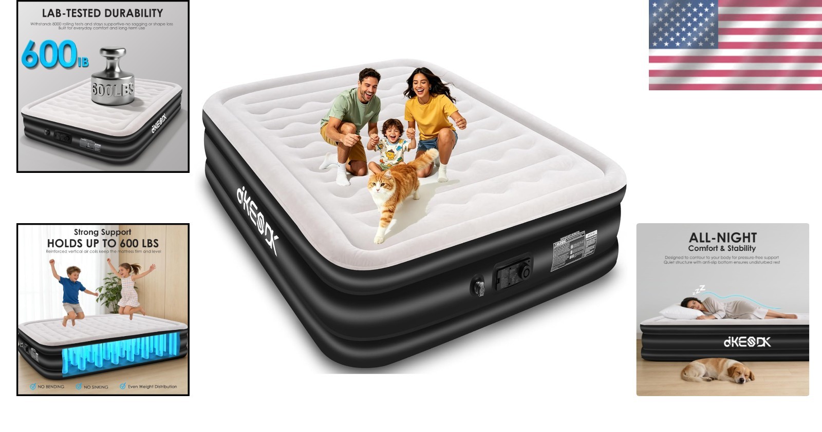 Portable Queen Air Mattress with Waterproof Flocked Top – Ideal for Family Stays