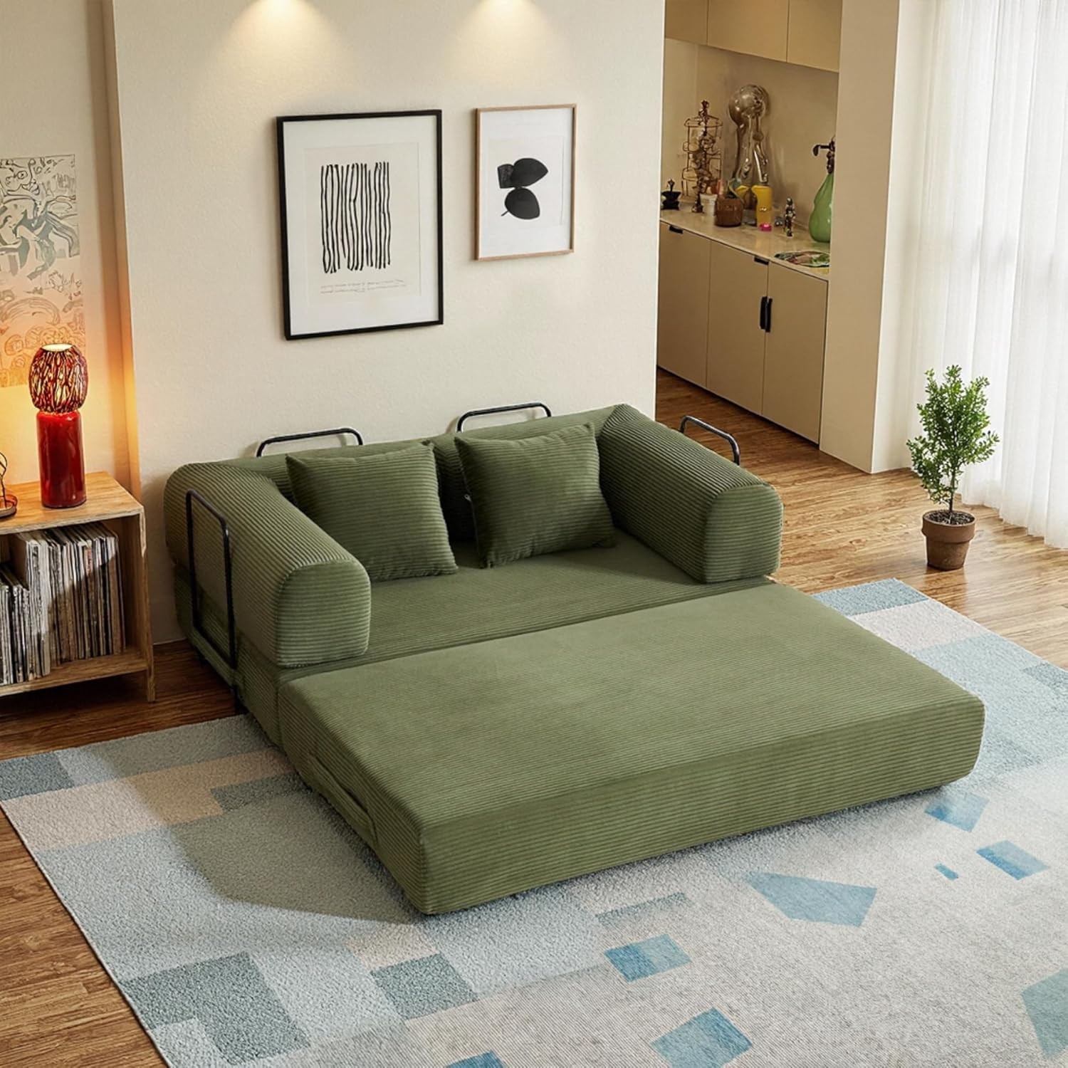 Sofa Bed 59in Convertible Corduroy Slipcover Futon Sleeper Apartment Space Saver
