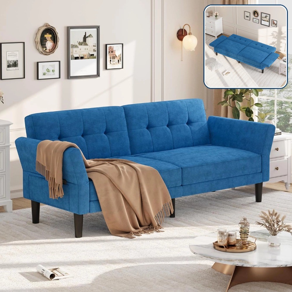 89″ Futon Sofa Bed Modern Convertible Sleeper Couch w/ Adjustable Folding Couch