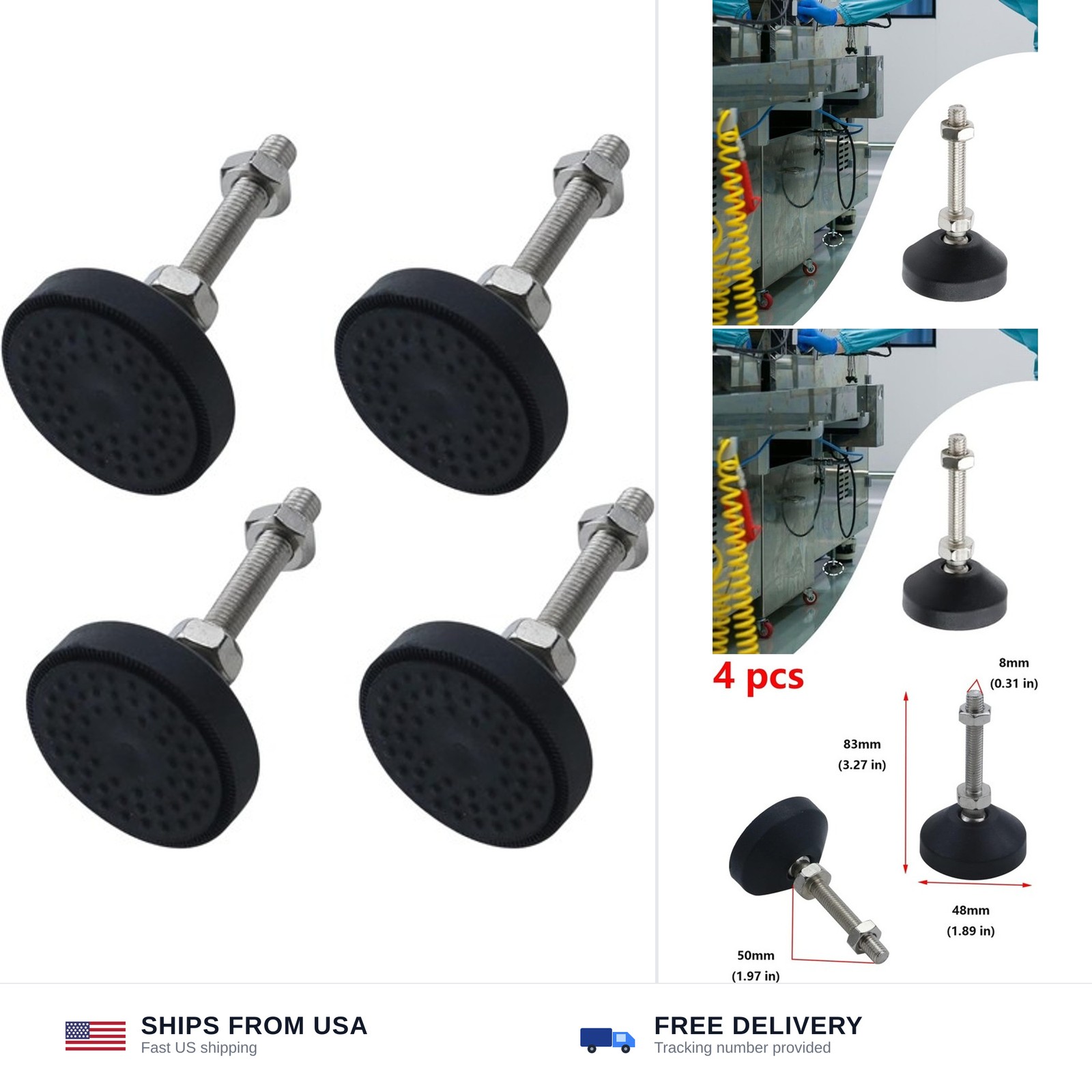 Antrader 4Pcs M8 x 2 Inch Steel Adjustable Leveling Feet,2 Inch Nylon Base | …