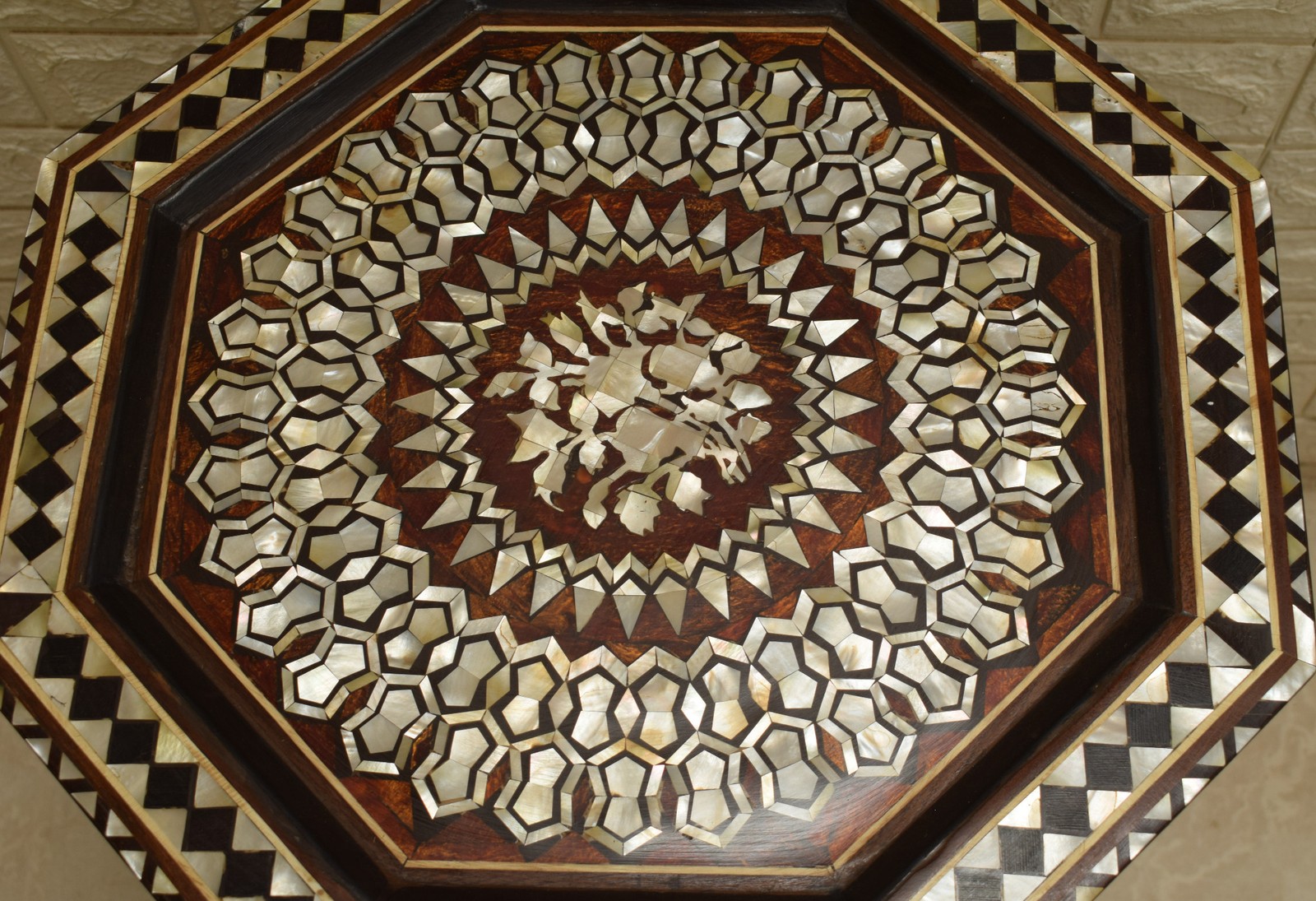 Handmade Moroccan 25″ Wood Side Table Mother of Pearl Inlay Coffee End Table