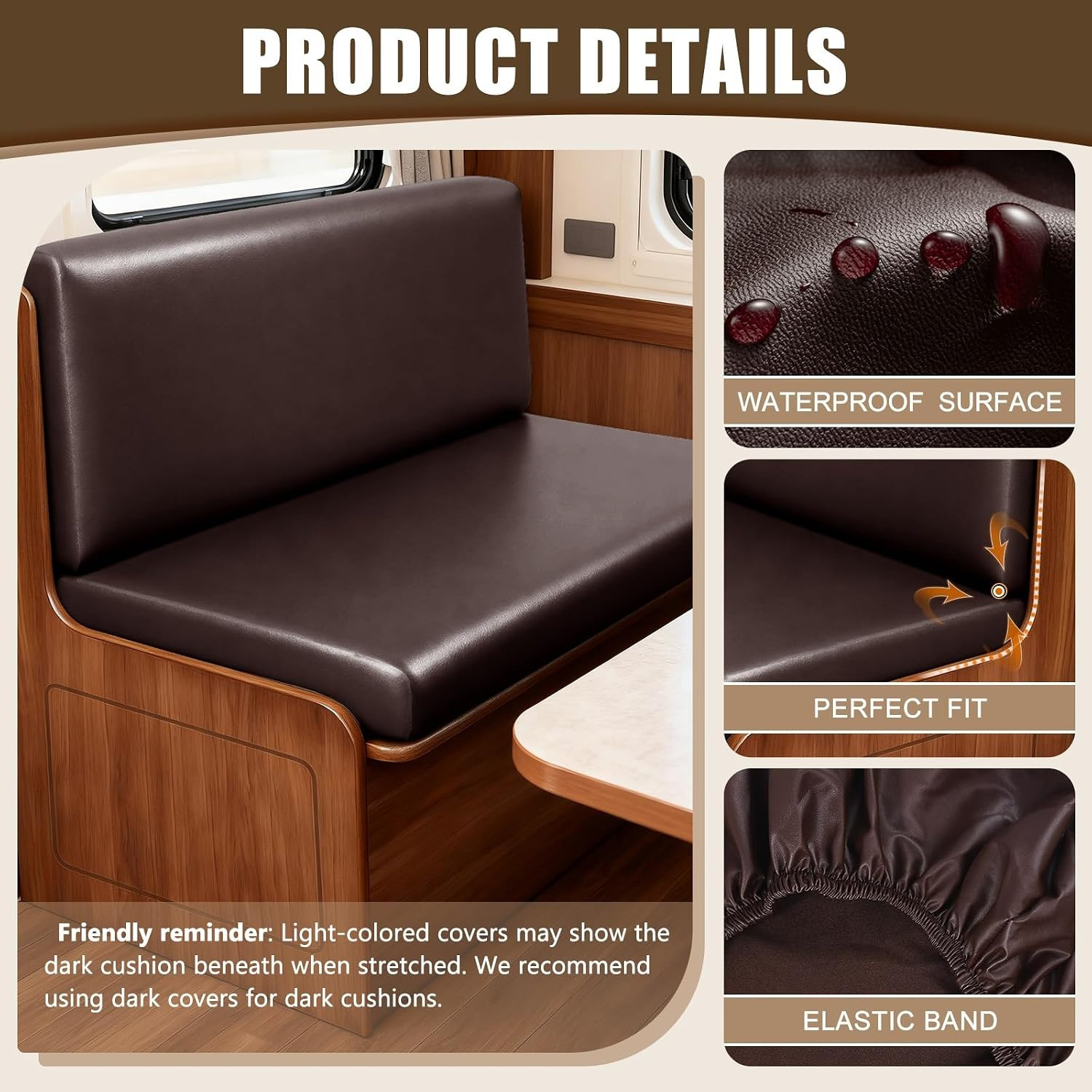 PU Leather RV Dinette Cushion Covers, Stretch Camper Cushion Slipcovers