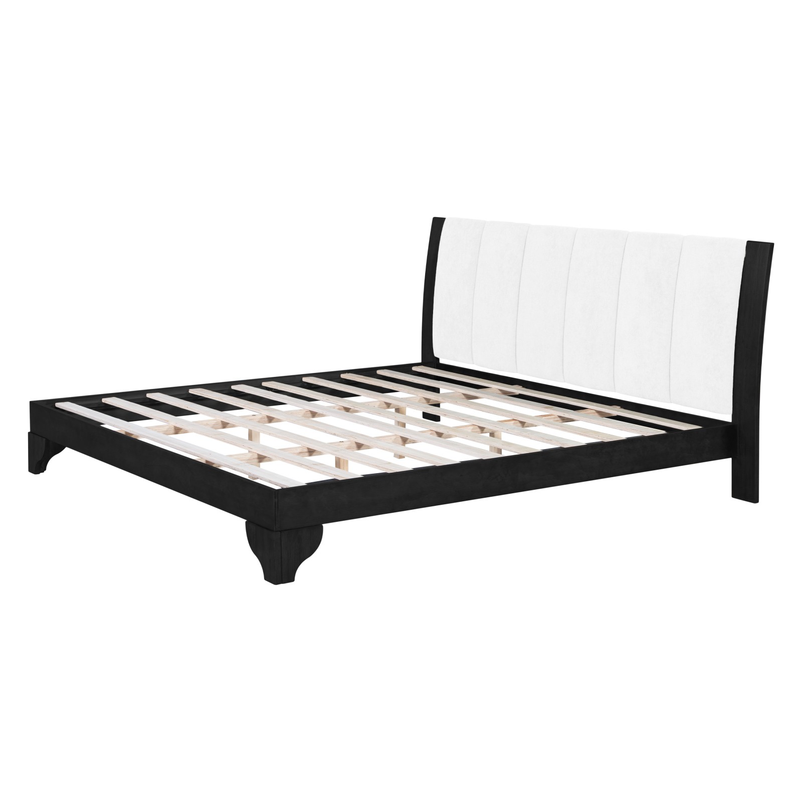 King Size Bed Frame Black White Pine MDF 82.7″x85.2″ 600 lbs