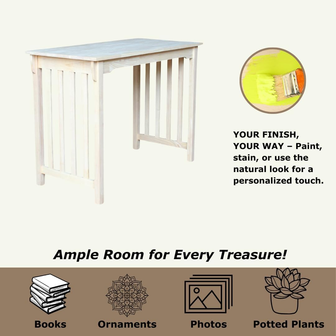 Table-Counter Height Mission Style Solid Real Wood, Sturdy Parawood, 48″W X 24″D