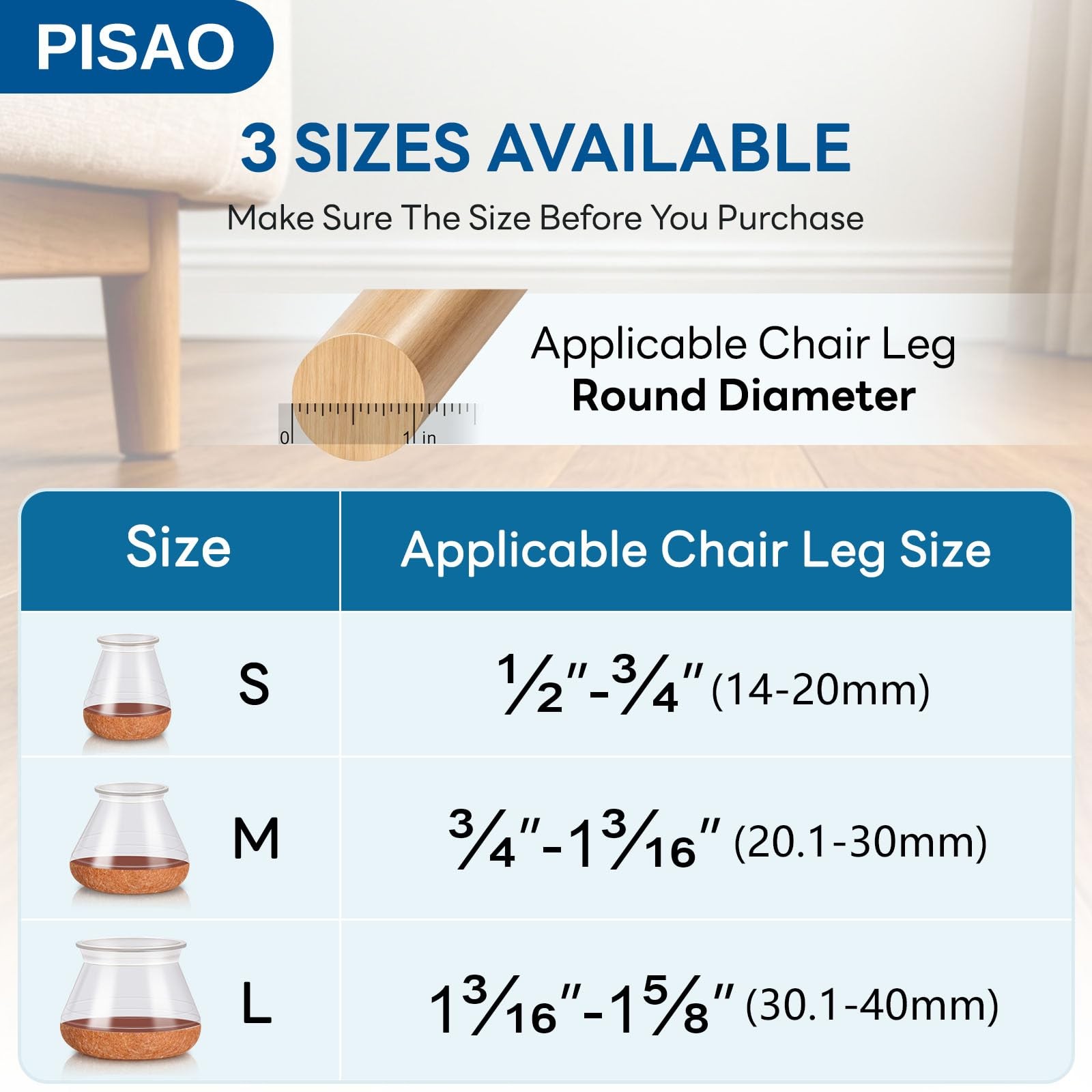 24PCS Silicone Chair Leg Floor Protectors with Felt Pads for Hardwood Floors