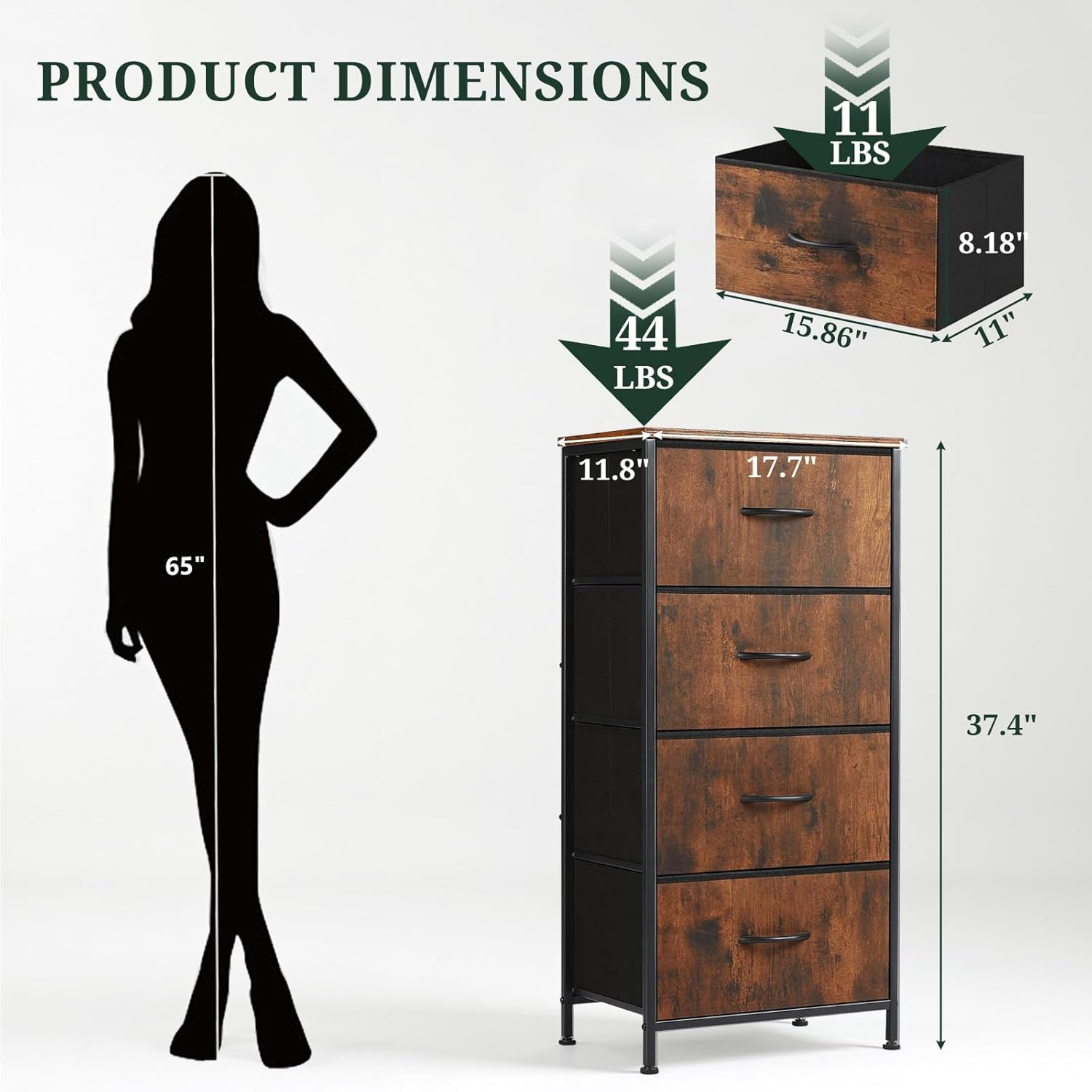 4 Drawers Dresser for Bedroom, Fabric Storage Tower Organizer with Wooden Top an