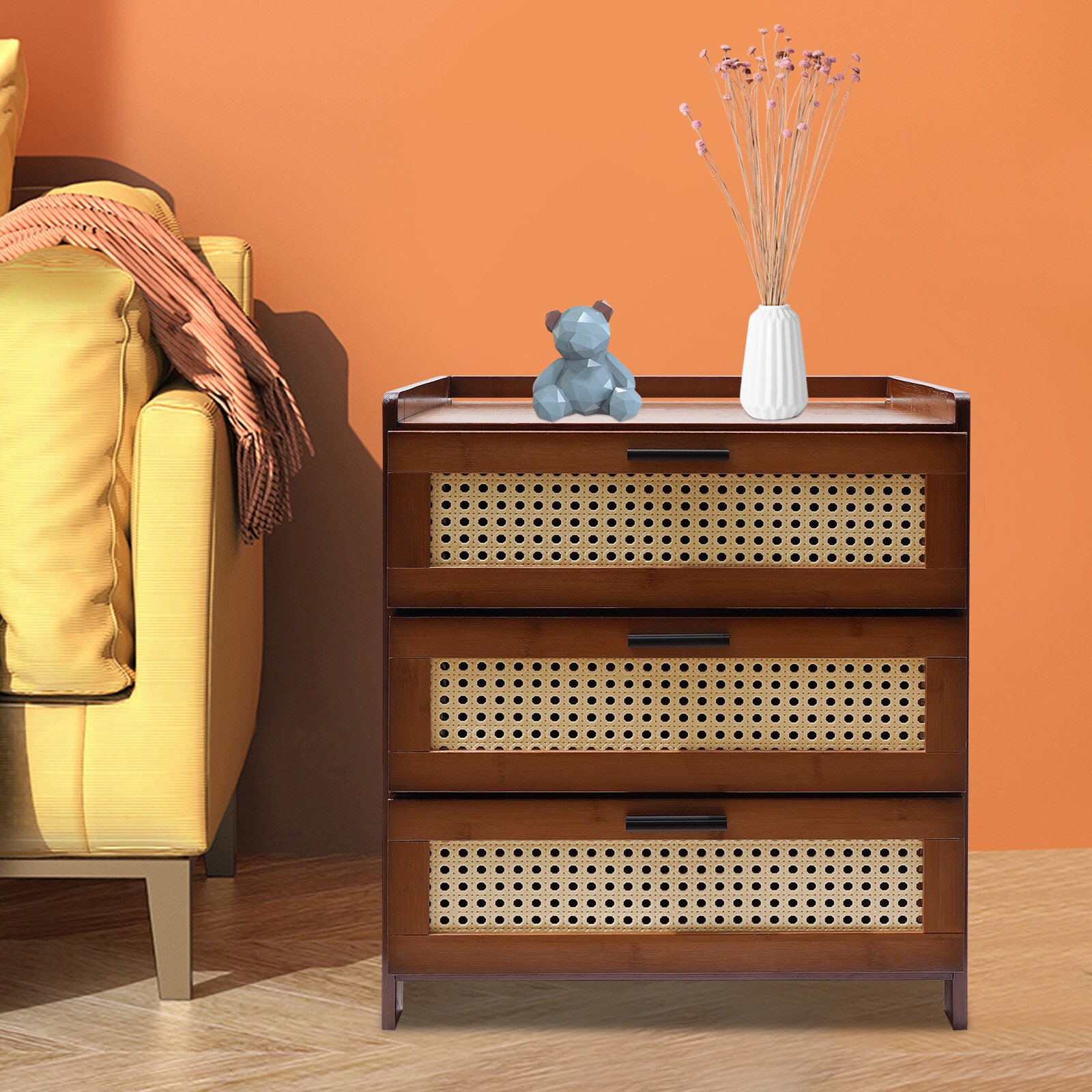 Wooden Nightstand Bedside Bedroom End Table with 3 Drawers Storage Shelf Stand??