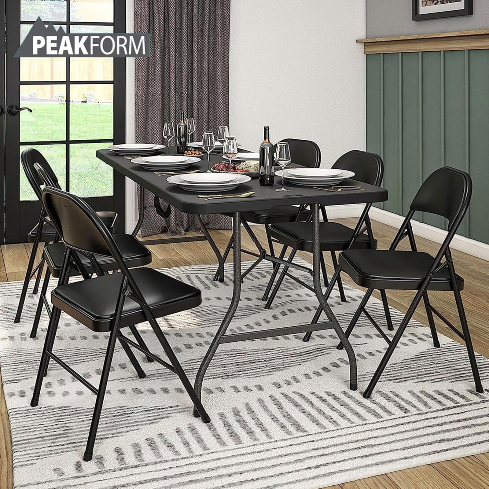 Peakform Folding Vinyl Padded Chair with Comfortable Seat Cushion, 4 Pack, Black
