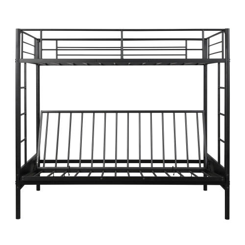 Twin Over Full Metal Bunk Beds Futon Frame Metal Sofa Bed For Kids Adults Black