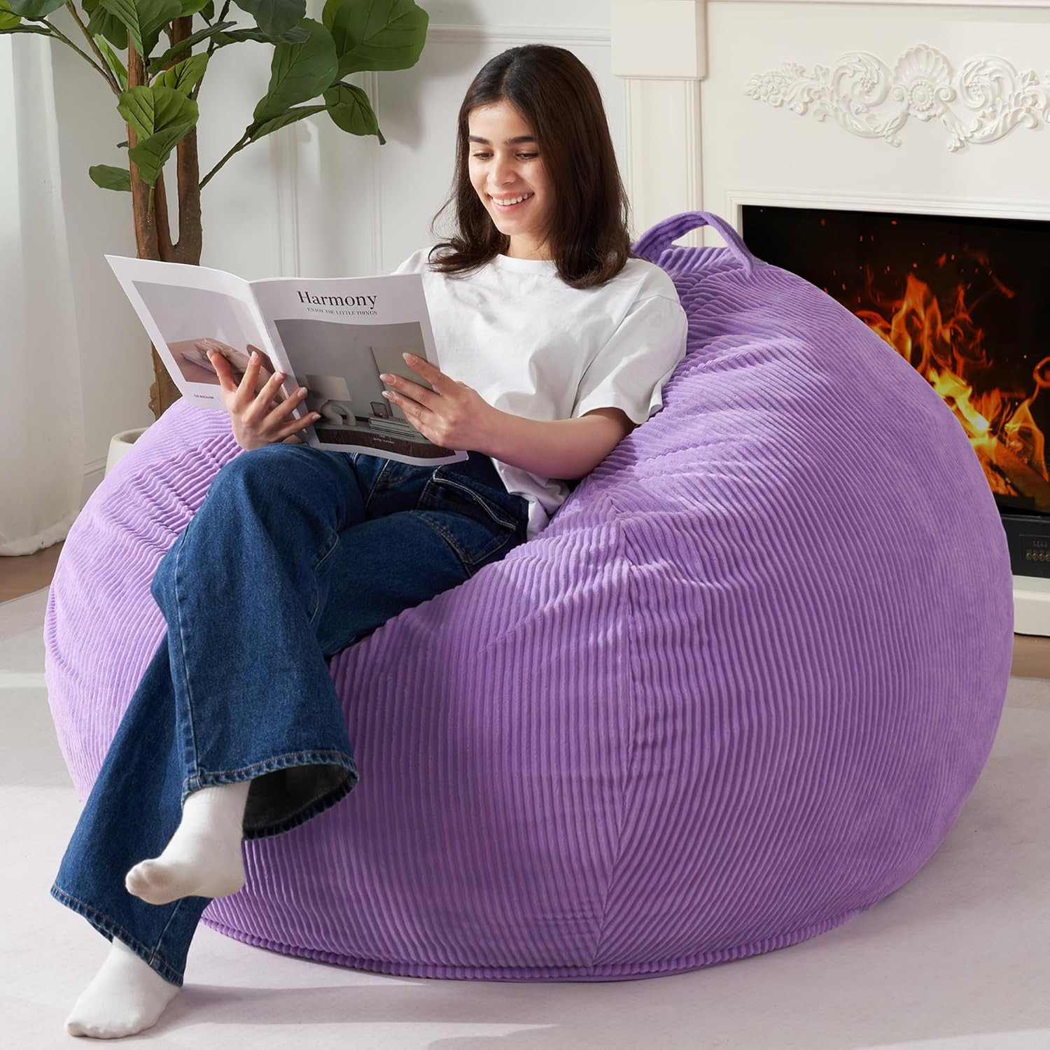 Cozy 3.5FT Purple Teardrop Bean Bag Chair with Memory Foam & Corduroy Cover