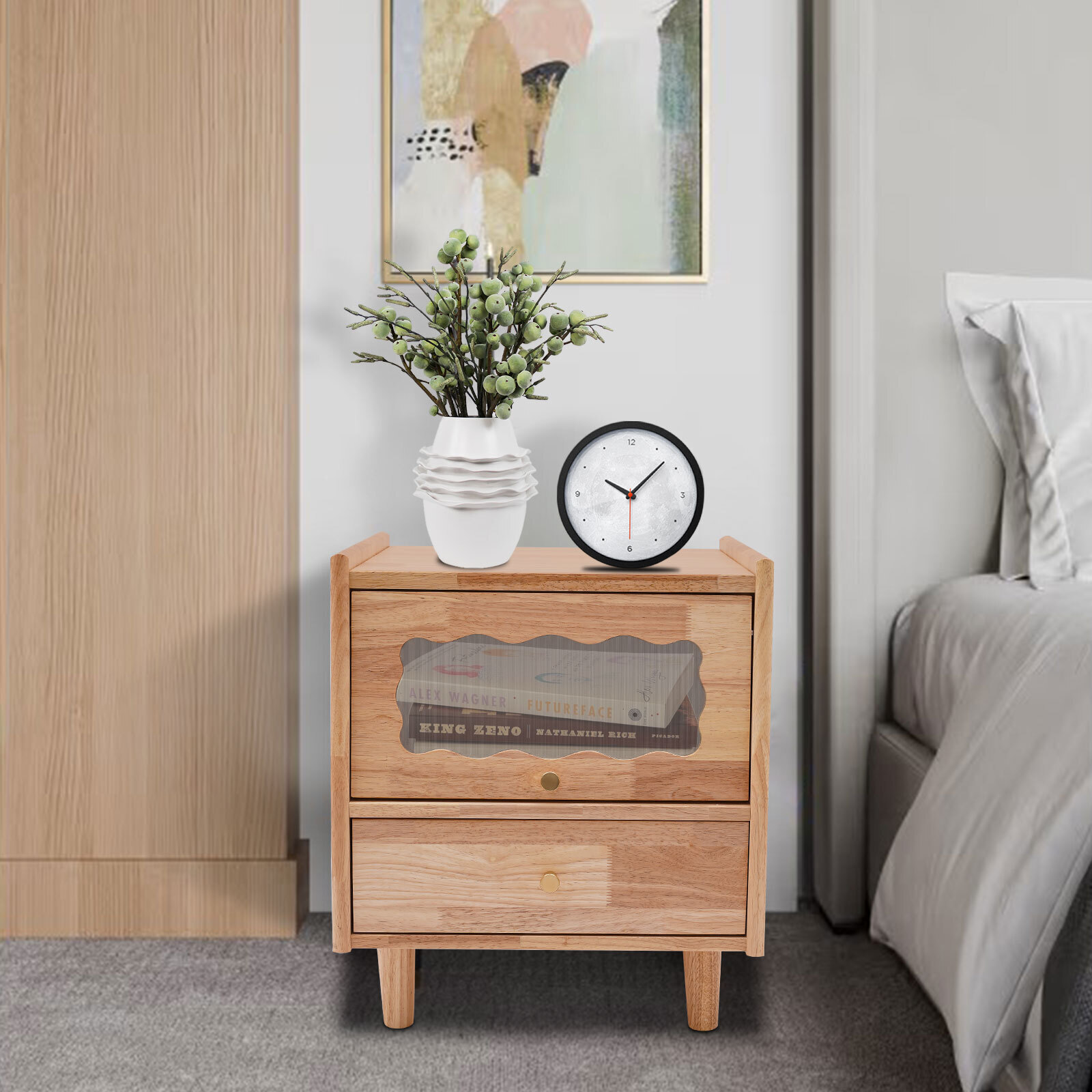 43.5*40*48cm Rubberwood Bedside Cabinet Bedroom Storage Cabinet With 2 Drawers