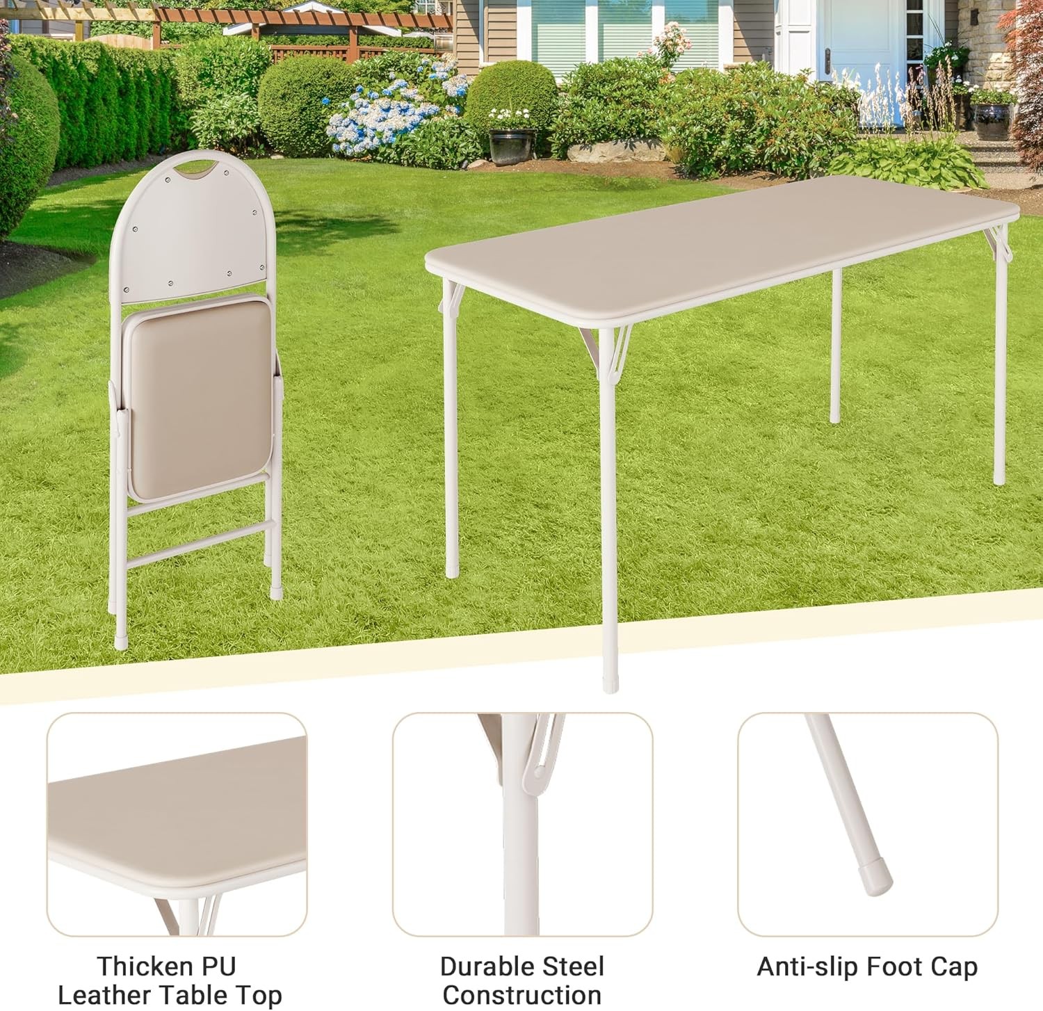 Folding Card Table and Chairs Set Thicken Padded Cushion No Assembly Required