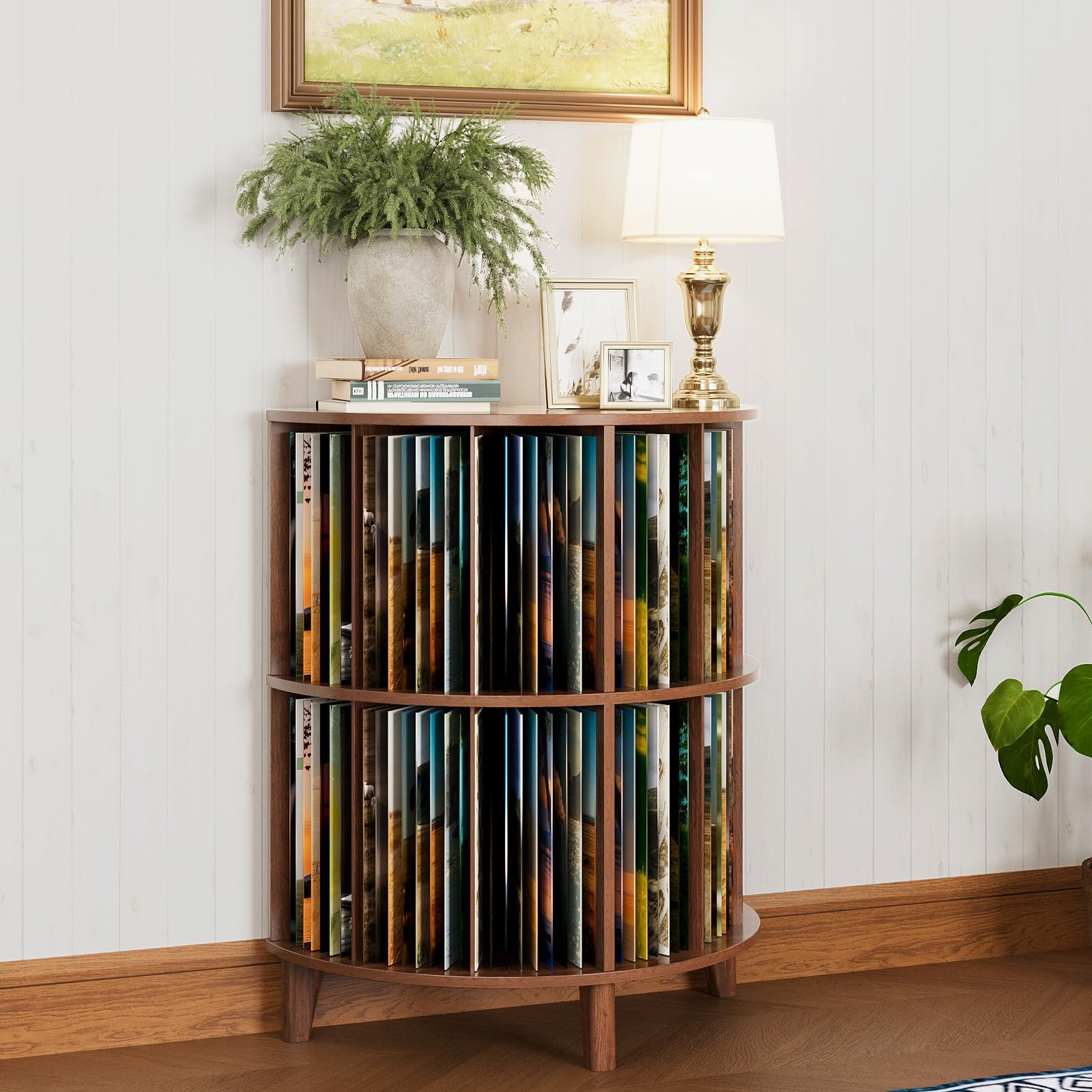 3-Tier Vinyl Record Storage Half Round Mid Century Vintage Player Table with …
