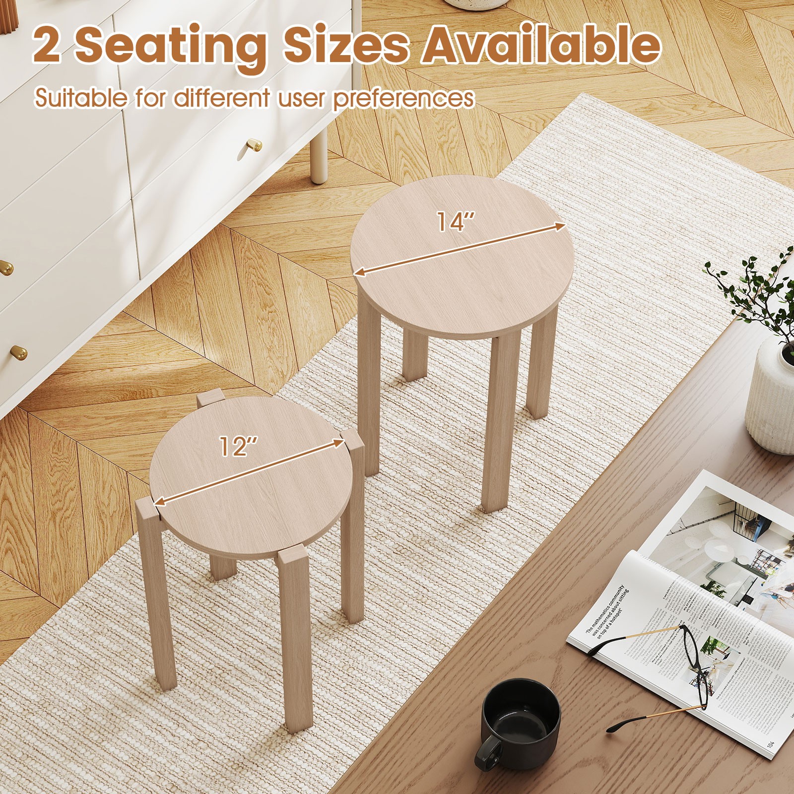 Stackable Stools Set of 4 w/Rolling Base Locking Casters for Kitchen Apartments