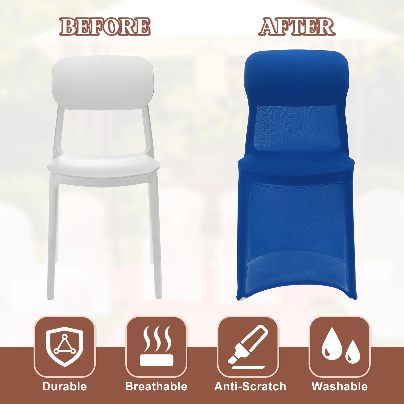 2Pcs Polyester Spandex Chair Cover 85-105cm Banquet Chair Slipcovers, Dark Blue